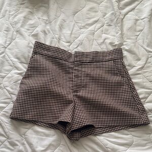 Zara High-Waist Houndstooth Shorts in Brown and Black